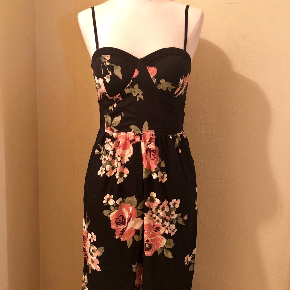 Black floral print jumpsuit